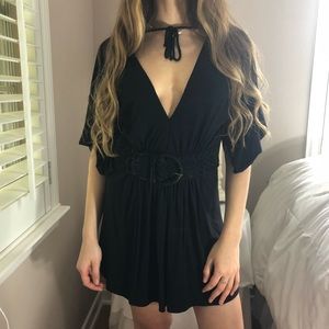 #25 Black Braided Suede Belted Dress
